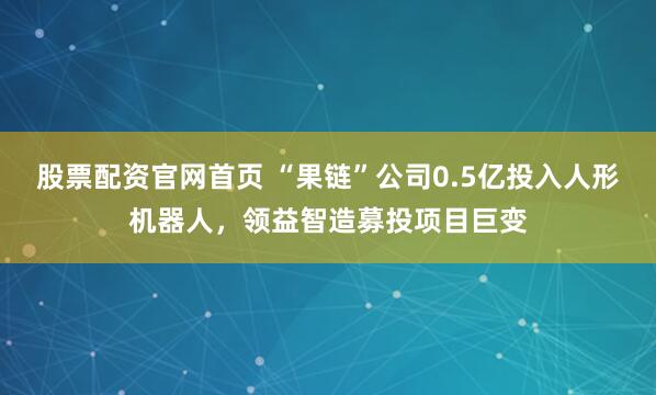 股票配资官网首页 “果链”公司0.5亿投入人形机器人，领益智造募投项目巨变